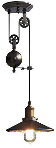 COCOL Pendelleuchte vintage glas, kronleuchter vintage schwarz, Metall Pulley-Anhänger Loft-Deckenleuchte Pendelleuchte Retro Kronleuchter für Esszimmer/Wohnzimmer/Küche/Café(Schwarz mit glas)