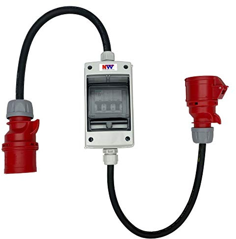 NWP CEE Adapter 32A 400V Stecker auf 16A 400V Kupplung Starkstrom - IP44 - mit Leitungsschutzschalter 3C16A - H07RN-F 5G2,5/5G4