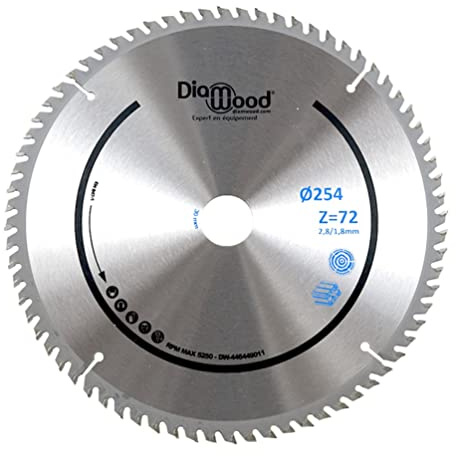 DIAMWOOD - Lame De Scie Circulaire Carbure 254 Mm - 72 Dents Trapézoïdale Plate - Coupe Alu, Métaux Non Ferreux, Bois, Panneaux, PVC - Scie À Onglet/Table