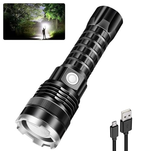 LUXJUMPER Torcia LED Potente Professionale 1000000 Lumen, Ricaricabile Super Luminoso XHP70 Torce 5 Modalità Alta Potenza Tattica Torce per Campeggio/Emergenza/Trekking