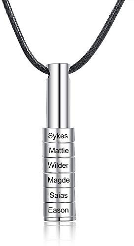 kaululu Personalisierte Ketten für Herren Damen Anhänger mit 1-9 Namen Gravur fur Paar BFF Familie Kette Personalisiert für Männer Namenskette (Silver, 2 Ring)