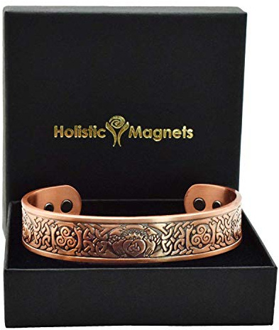 Bracelet Jonc celtique Homme Femme Bracelet Magnétique en Cuivre Pur avec six aimants Idée Cadeau Anniversaire (CDH)-Coeur celtique (L: Poignet 19,5-22,5cm)