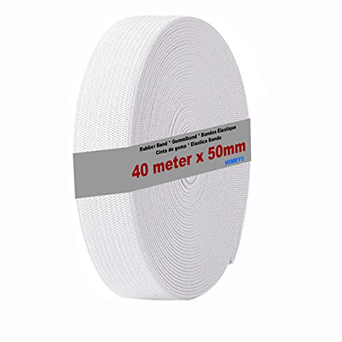 HIMRY Cinta de Goma Plana, Poliéster, Blanco, 40m x 50mm (KX_TKB5007-White)