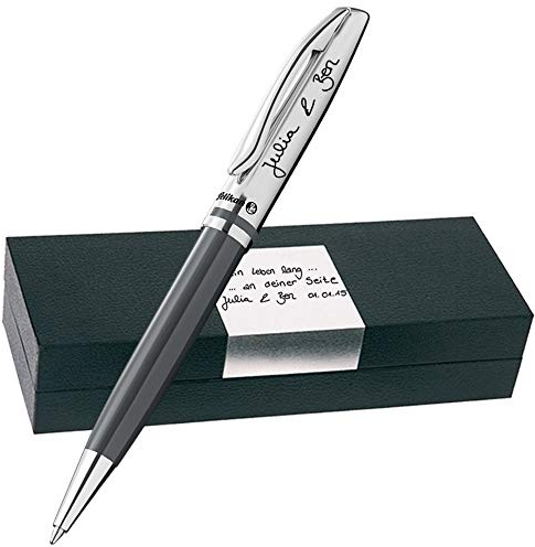 Pelikan - Handschrift Text Gravur - Kugelschreiber als Geschenk & Geschenkbox mit eigener Handschrift Gravur Jazz Classic Warmgrau PS18pe