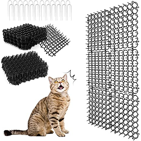 Tapis de scat pour Chat avec Pointes, Tapis répulsif pour Chat, Bouchon Plat à Bande de piquage, Tapis de Dissuasion pour Animaux de Compagnie pour Jardin, clôture, 7,9 × 6,1 Pouces (24 Pièces)