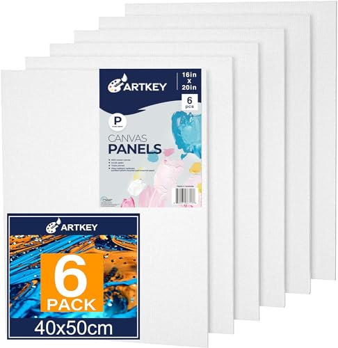 Artkey Canvases for Painting 16x20 Inch 6-Pack, 10 oz Primed 100% Cotton White Blank Flat Canvas Boards, Art Paint Canvas Panels for Acrylic Oil Watercolor Tempera Paints