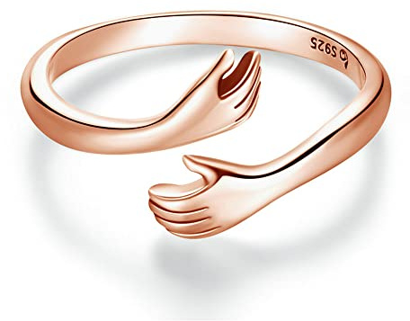 NewL 925 silver sterling Hugging Hands Open Ring Gold plated Jewelry Hug Hands Statement Rings
