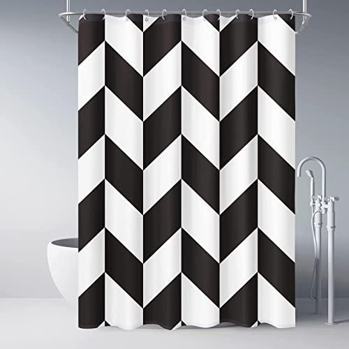 Schwarz-Weiß-Geometrie-Stoff-Duschvorhang, extra Lange Duschvorhänge, Badezimmer, wasserdichtes Badzubehör für Duschdekoration, 180 x 195 cm (70,87 x 76,77 Zoll)