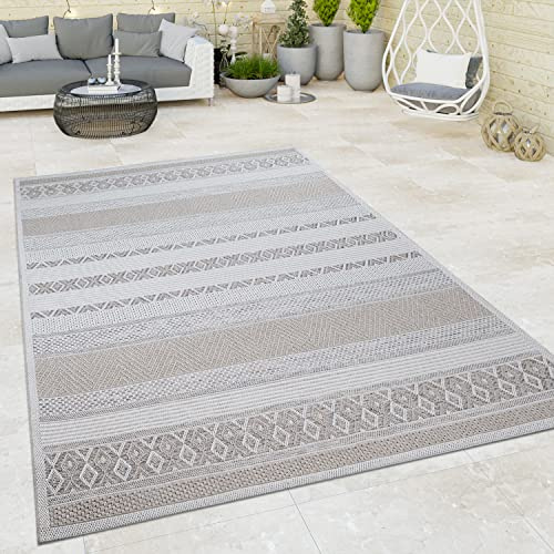 Paco Home In- & Outdoor Teppich Balkon Terrasse Küchenteppich Gartenteppich Modern, Grösse:120x160 cm, Farbe:Beige