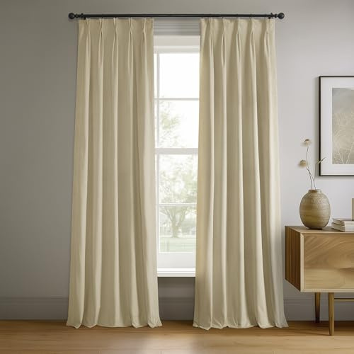 HPD Half Price Drapes Verdunkelungsvorhänge aus Samt, 213 cm lang, 1 Paneel, Verdunkelungsvorhang, charakteristisch, plissiert für Wohnzimmer und Schlafzimmer, 63 x 213 cm, neutraler Boden