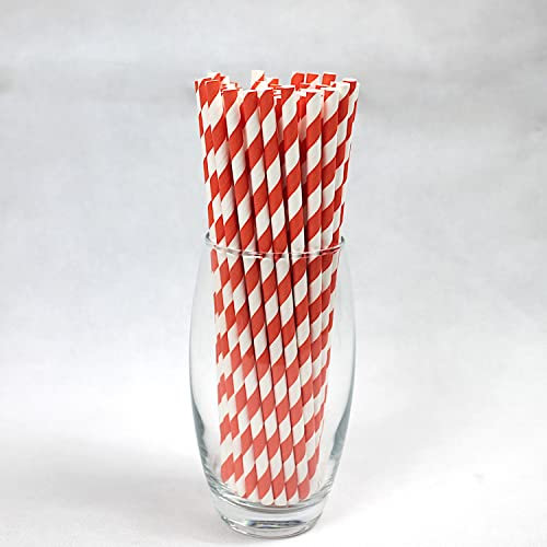 Orange & White Striped Paper Straws (6mm x 200mm) - Pack Size 250 - FSC Certified/Food Safe/PFAS Free/Biodegradable/Eco-Friendly/Durable/Suitable for All Occasions