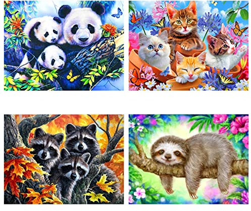 SupLetsico Diamond Painting Set, 4er Tiere Diamant Painting Bilder für Erwachsene, 5D DIY Diamant Kust Diamant Malerei Full Drill Malen Nach Zahlen für Home Wall Wand Dekorationen Geschenk(40x30cm)