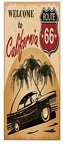 TüRtapete Selbstklebend TüRposter TüRaufkleber Tapete, Wandaufkleber für Schlafzimmer, Heimdekoration, wasserdicht, abnehmbar, Premium Vinyl Upgrade, Willkommen in California Vintage Route 66