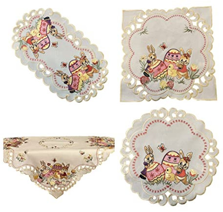 Osterdecke Ostern Osterhasen Tischläufer Tischdecke Mitteldecke beige - Größe wählbar (40x90)