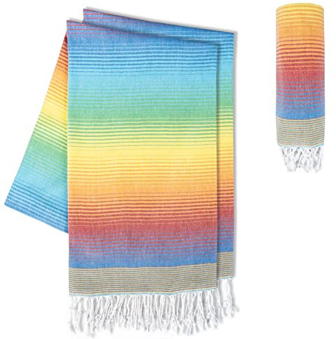 LAYNENBURG 2er-Set Premium Hamamtuch mit handgeknüpften Fransen - 100% Baumwolle - XXL Strandtuch 100x200 cm - Oeko-TEX 100 - Strandhandtuch groß - Saunatuch & Reisehandtuch (Rainbow)