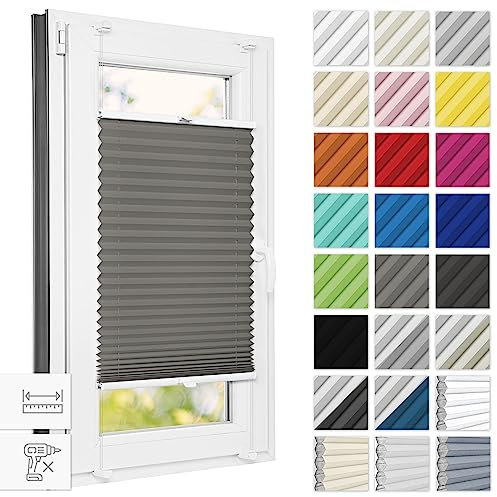 Estika Plissee ohne Bohren 100 cm x 150 cm - Dunkelgrau - Bruchfeste Klemmhalter, Plissee klemmfix, Rollos für Fenster ohne Bohren, Jalousien Fenster für innen, Raffrollo, Fenster plissee