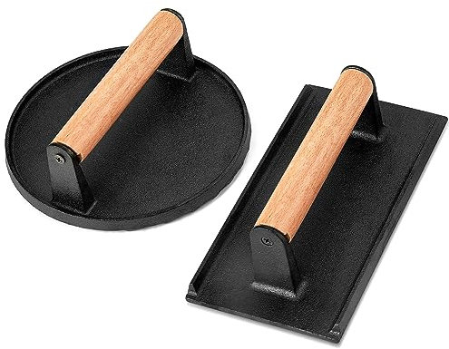 Onader 2 Pack Smash Burger Press Round Rectangle Cast Iron Grill Bacon Press for Griddle