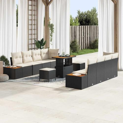QZZCED Modulares Gartenmöbel-Set mit Kissen, Gartenmöbel-Set aus UV-beständigem Polyrattan und Stahlrahmen mit Pulverbeschichtung, inklusive Bänke und Ottomanen