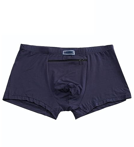 LaseVe Herren Unterwäsche mit Einem Geheimen Versteck Vorne Tasche Atmungsaktiv Weich Basic-Hose Strapazierfähig Boxershorts 3/6 Packungen (Color : Navy Blue-3Packs, Size : XL)