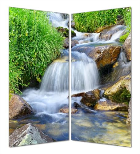 Wallario Selbstklebende Duschrückwand 180 x 200 cm, 2-teilig mit Motiv Kleiner Bach über Steine - Wandverkleidung Fließenersatz mit Hochglanzlaminat in Glasoptik