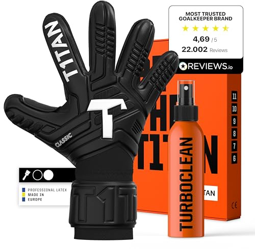 T1TAN Classic 1.0 Black-Out + Turboclean - Torwarthandschuhe und Handschuhreiniger - ohne Fingerschutz - Fußballhandschuhe für Torhüter - Größe 9