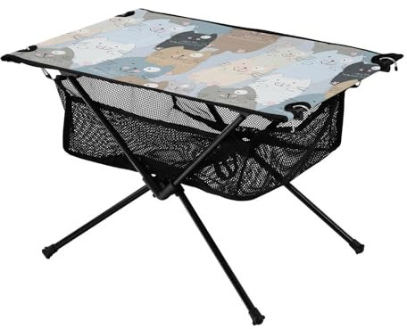 FRODOTGV Faltbarer Tabletttisch im Vintage-Stil, lustig, niedlich, verstellbar, mit Tragetasche, für Outdoor-Kochen, Picknick, Camping, Reisen