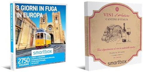 smartbox - Cofanetto Regalo 3 Giorni in Fuga in Europa - Idea Regalo per la Coppia & Cofanetto Regalo Cantine d'Italia - Idea Regalo Originale - Una degustazione di Vini per 2 Persone
