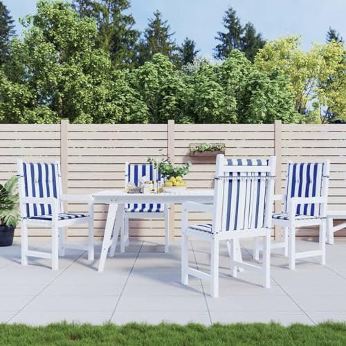Homgoday Niedriglehner-Auflagen 4 STK. Gartenstuhlauflagen Sitzauflagen Stuhlauflagen Sitzpolster Sitzkissen für Garten Balkon Camping Stuhl Blau & Weiß Gestreift Stoff