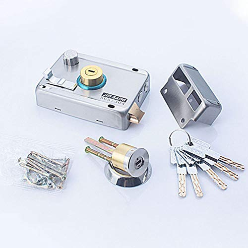 Cerradura de puerta exterior de acero inoxidable con llaves, cerrojo de seguridad antirrobo de doble cilindro para el hogar, oficina, fábrica (abierto a la derecha sin lado)