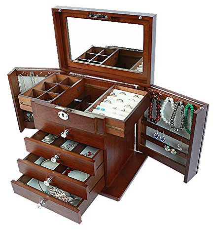 MYVVKIA Schmucktruhe aus Holz, große Kapazität, Schmuckschatullen, fünfschichtige Schublade, Schmuck-Organizer, Walnuss-Schmuckschatulle für Frauen