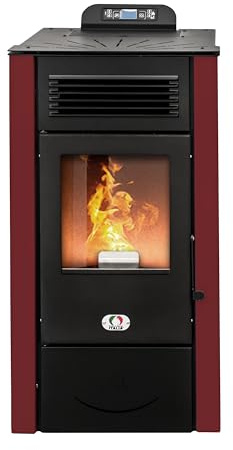 STUFE A PELLET ITALIA San Diego 14 Kw WiFi – Estufa de aire ventilada, eficiencia 92% calentador, 130 m², autonomía 20 h, programable, 5 velocidades y potencias, garantía de 24 meses, color rojo