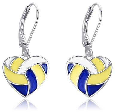DAYLINLOVE volleybollörhängen 925 sterlingsilver volleyboll-hjärta-örhängen volleyboll-present för kvinnor volleybollälskare, Sterlingsilver