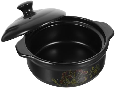 Amosfun Ollas De Cerámica Para Cocinar 1.1l Persona, Material Cerámico Resistente a Altas Temperaturas, Calentamiento Rápido y Uniforme, Para Uso Doméstico Estufa, Tapa Para Guisos y Estofados
