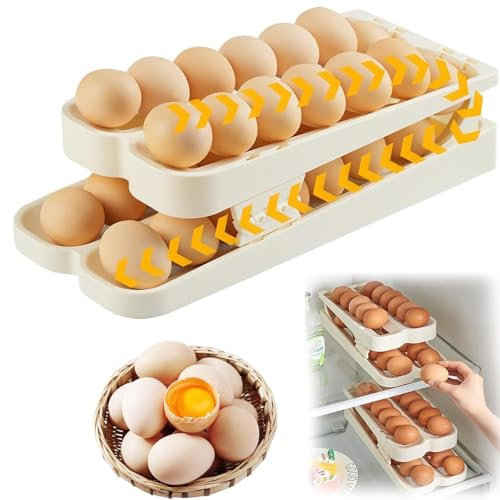Koqit Portauova per 30 uova, frigorifero, contenitore per uova per frigorifero, 3 animali, anti-rottura e porta laterale temporizzata, per uova da cucina