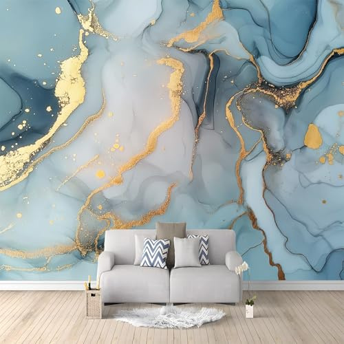 Carta da parati marmo liquido azzurro TNT fotomurale 3D effetto moderno per soggiorno, camera letto, sala pranzo, TV sfondo 300x210 cm