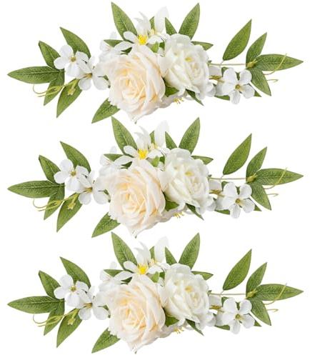 Marooma 3 Pcs Wedding Flower Cake Topper, Wedding Cake Decorations, Cake Flowers Topper Artificial Rose Cake Decorations Birthday Cake Flower for Engagement Anniversary Party (A)