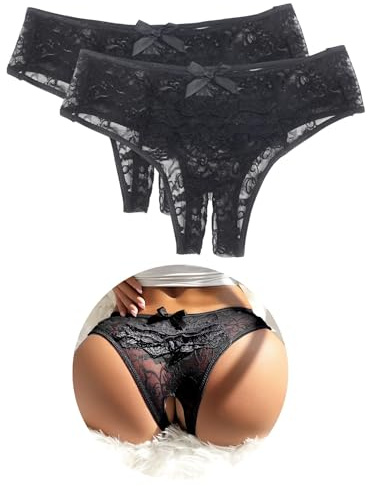 ohyeahlady Women French Knickers Plus Size Floral Lace Thongs Sexy Panties | S-4XL,Soft Stretchy Tangas,Hollow Out Bikini Briefs,Frilly Ruffled,Elastic Waistband,Cute Bow,Comfortable Sexy Underwear