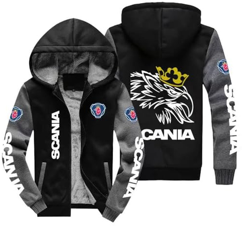 SIDHU Sudadera con Capucha De Invierno Hombre Scania, Sudadera Jersey Grueso Chaqueta con Capucha Forro Polar para Hombre con Cremallera, Sudadera con Capucha Resistente Al Viento,Black/B-L
