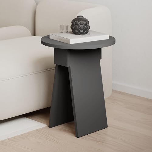 HOCUS PICUS Side Table Round Shape Top Engineered Wood 2 Legs, Anthracite | Sofa, Coffee and Service Table Living Room, Office, Bedroom, 42x42x50cm