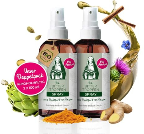 Aura vom Land Bio Premium Bitterstoffe Spray nach Hildegard von Bingen 2x100ml Set – Hochdosiertes Bitterspray Bittertropfen – 9 Natürliche Bitterkräuter Vegan – Bitter Komplex Made in Germany