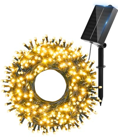 Ollny Solar Lights Outdoor Garden 20m 200 LEDs Fairy Light, Waterproof Warm White String with 8 Modes Large Capacity, Outside Decorative Lighting for Tree Fence Gazebo Patio Camping Decorations