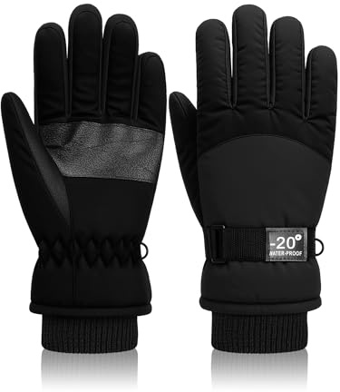 Geyoga Kids Waterproof Winter Snow Ski Gloves for Boy Girl Outdoor Warm Thickening Snowboard Gloves(6-10 Years,Black)