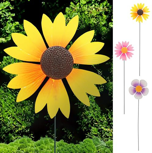 Windrad Blume 6er Set 3 Motive | 13x46x4cm Kunststoff Eisen gelb pink lila | Beetstecker Windspiel Gartendekoration