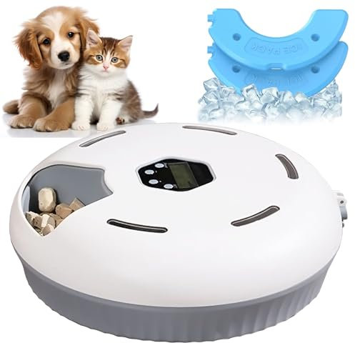 Automatic Timer Pet Feeder, Cat Dog Food Dispenser with Smart Display & 2 Ice Boxes, Wireless Battery Powered Visualization Refrigerated Pet Feeder for Wet and Dry Food (Battery Not Included）