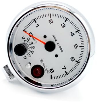 BUGUUYO Digitaler Drehzahlmesser Mit Weißem Zifferblatt Rotes Warnlicht Auto Tachometer Drehbare Montage Basis Einsetzbar