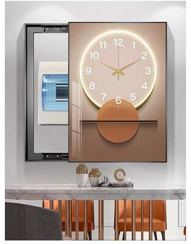 WWERTYY Couvercle de boîtier de disjoncteur Mural, Tableau décoratif pour Compteur électrique Coulissant, Tableau décoratif pour Compteur électrique avec Horloge (21,65 x 27,56 Pouces)