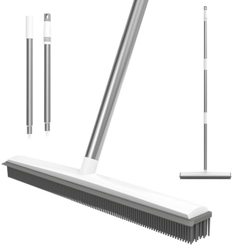 120CM Adjustable Long Handle Floor Sweeping Brush 2 in 1 Rubber Broom with Squeegee Edge,for Floors Carpets Tiles Windows Gardens Sweeping