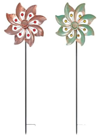 2 Stück Garten Stehend Windmühle, 95 cm Garten Windrad, Metall Gartenstecker Windspiel für Terrasse Rasen und Garten Dekoration