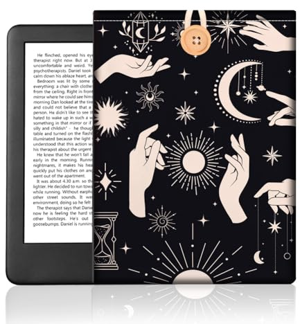 Himmelsdeutung EBook Reader Tasche Für 6 E Reader, Sun and Moon E Reader Hülle Mit Knopfverschluss wasserdichte Beidseitig Bedruckte E Book Hülle Aus Memory Stoff Zum Schutz des Bildschirms