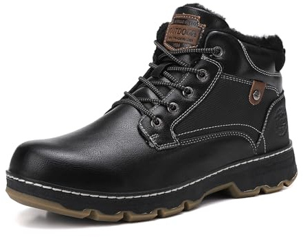ARRIGO BELLO Stivali Uomo Invernali In Pelle Scarpe da Neve Calda Foderato Scarponcini Trekking Stivaletti Outdoor Nero 41